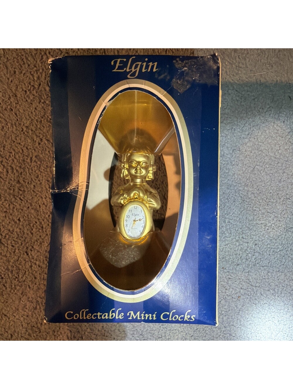 Elgin Collectible Mini Clock Gold Tone Praying Child